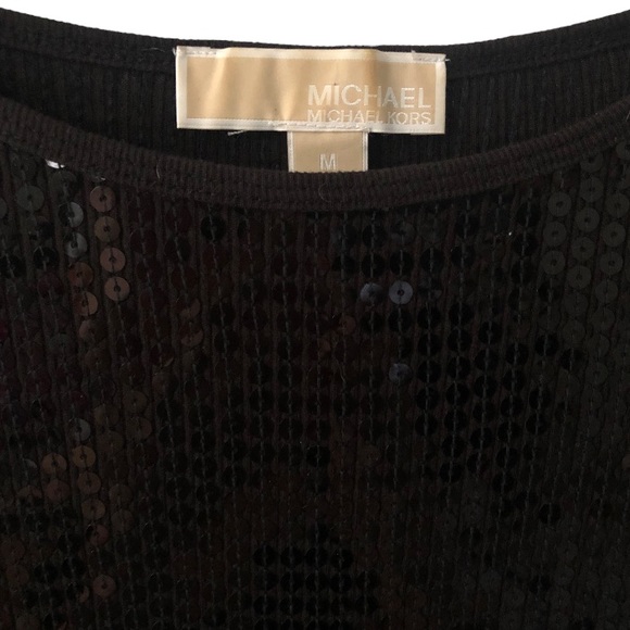 MICHAEL MICHAEL KORS BLACK SEQUIN SHORT SLEEVE TOP - Picture 2 of 7